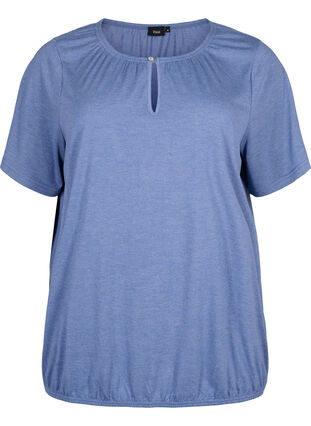 Melange blouse with short sleeves, Moonlight Blue Mel., Packshot image number 0