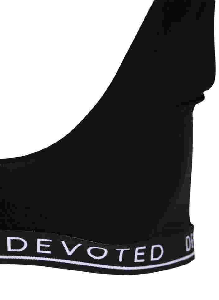 Seamless bra with text print, Black, Packshot image number 2