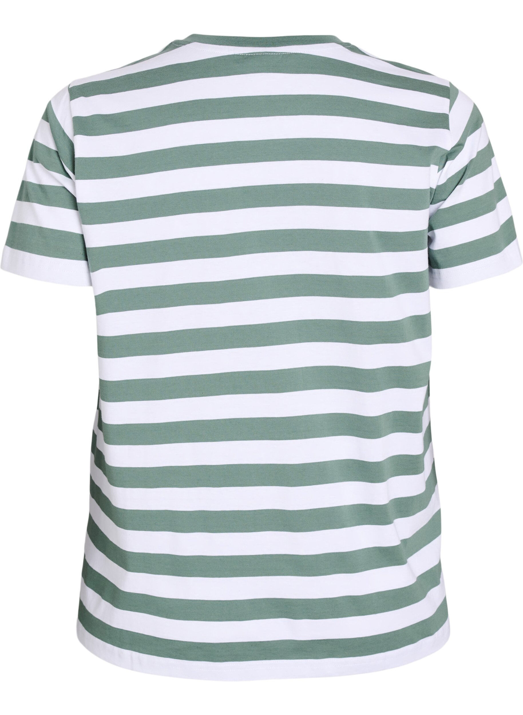 Zizzifashion Organic cotton T-shirt with stripes and text, Green, Packshot image number 1
