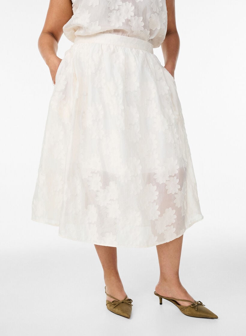 Floral jacquard midi skirt, Vanilla, Model image number 2