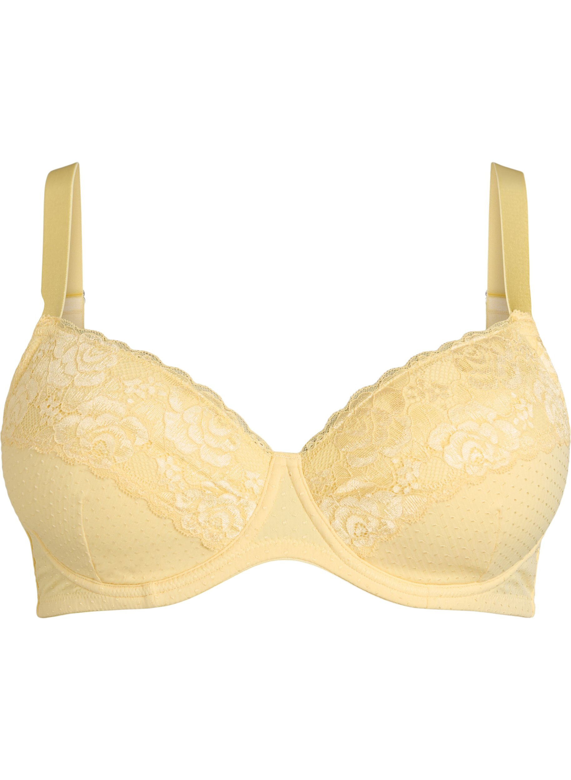 Zizzifashion Padded bra with lace and dobby texture, Yellow, Packshot image number 0