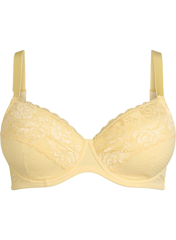 Padded bra with lace and dobby texture, Yellow, Packshot image number 0