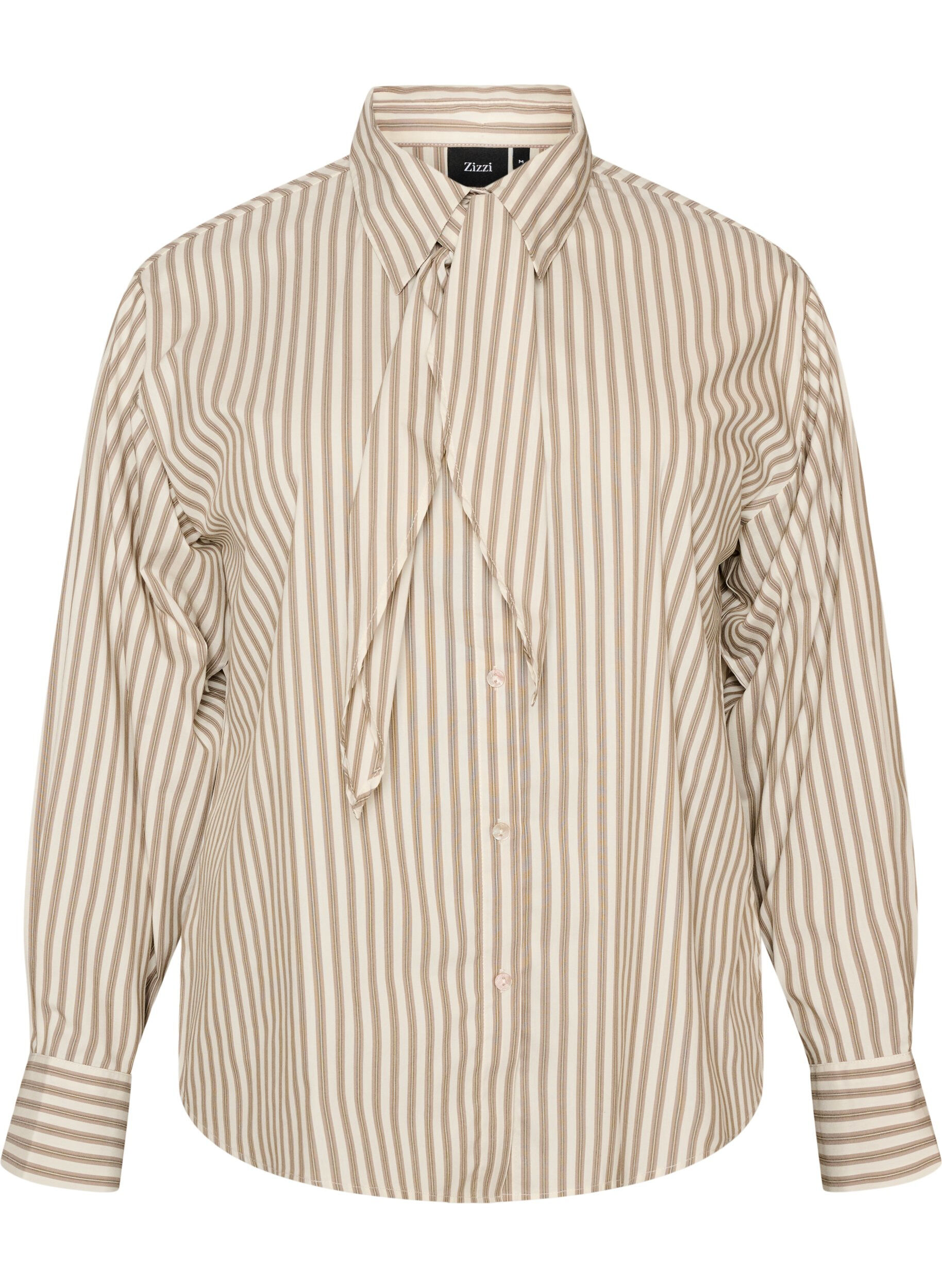 ZizzifashionStriped shirt with detachable neck tie, Beige, Packshot image number 0