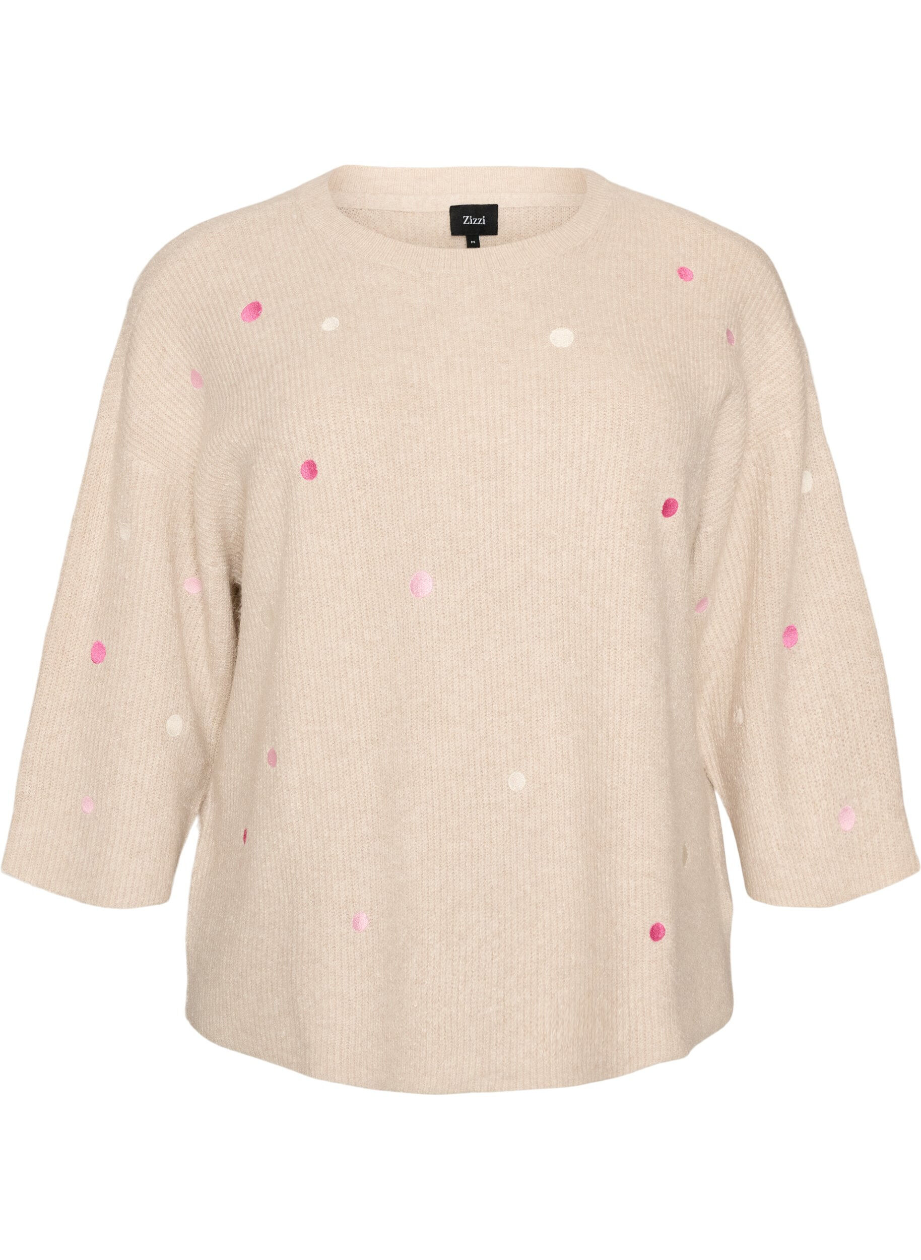 ZizzifashionKnitted blouse with small embroidered motifs, Beige, Packshot image number 0