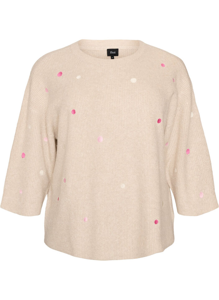 Knitted blouse with small embroidered motifs, Beige, Packshot image number 0