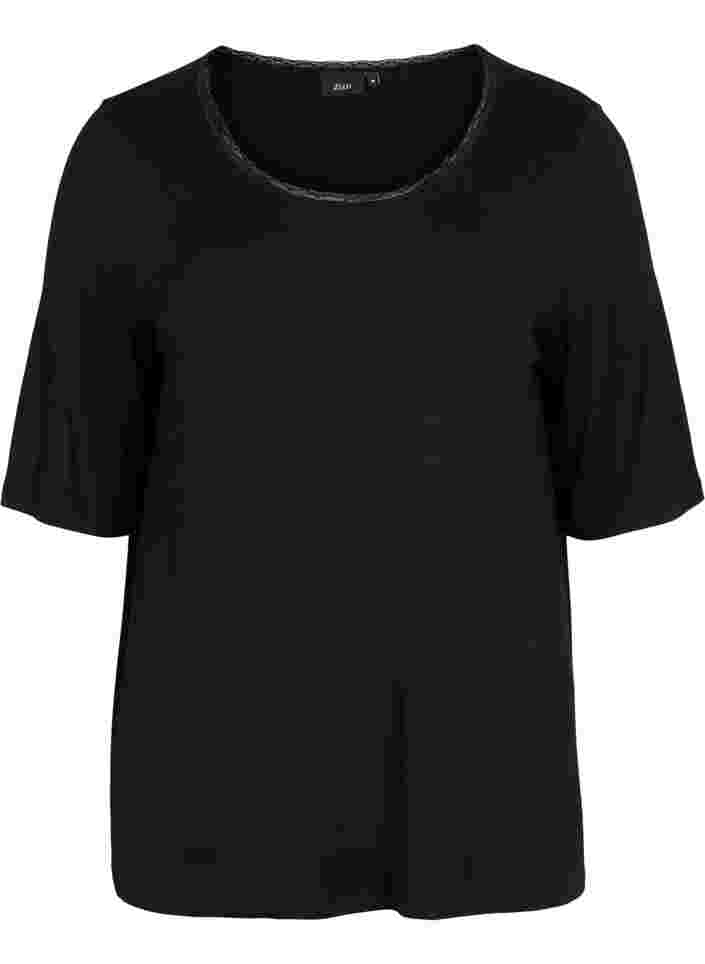 Short-sleeved pyjama top in viscose, Black, Packshot image number 0