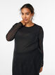 Mesh blouse with rhinestones and long sleeves, Black, Model image number 0