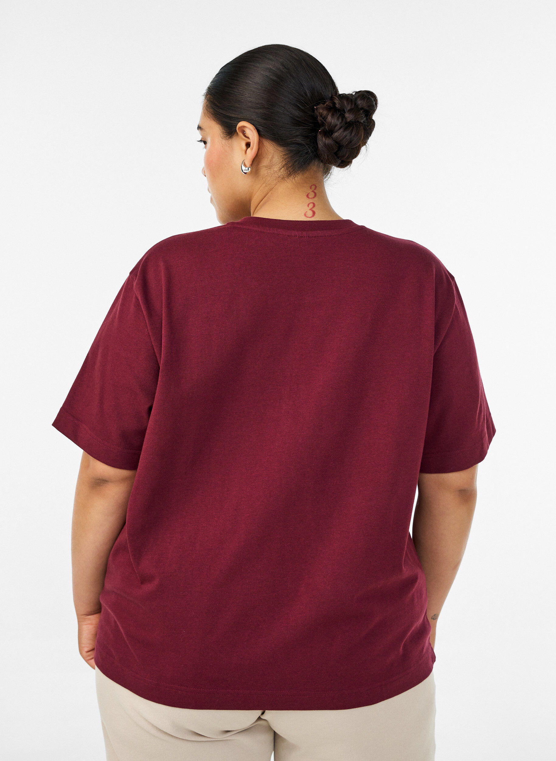 ZizzifashionBoxy cotton T-shirt, Red, Model image number 2