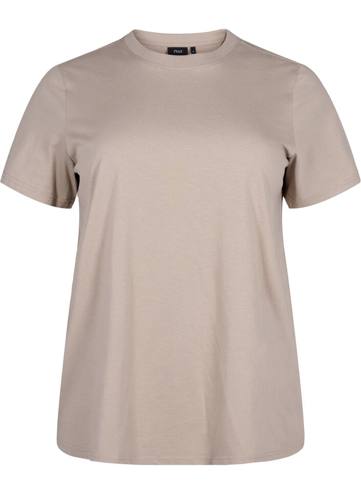 Basic cotton T-shirt with round neck, Beige, Packshot image number 0