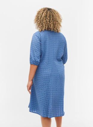 Crepe dress with v-neck and balloon sleeves, Moonlight Blue, Model image number 1
