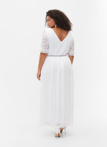 Maxi dress with back neckline and short sleeves, Bright White, Model image number 1