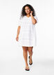 Short dress with v-neck and hole pattern, Bright White, Model image number 2