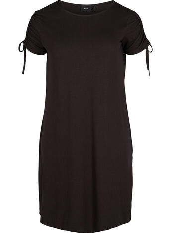Short sleeved viscose dress with tie detail