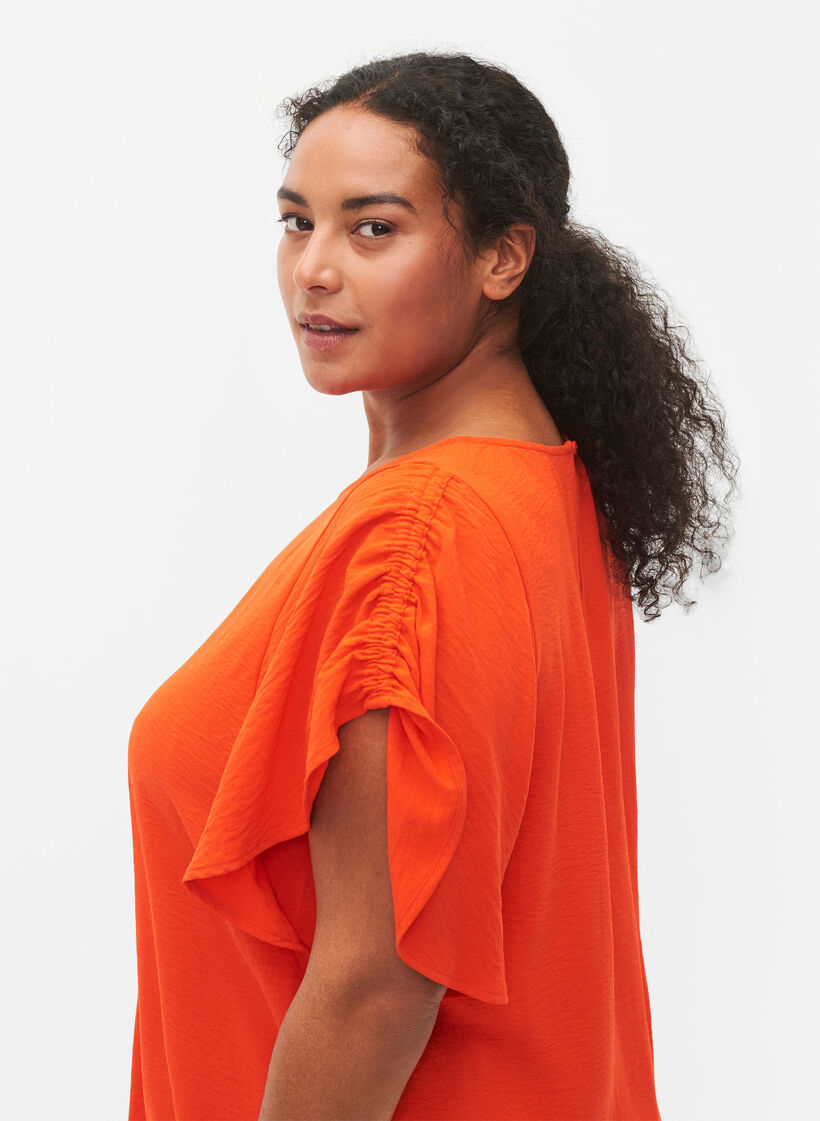 Short-sleeved blouse with wrinkles, Orange.com, Model image number 2