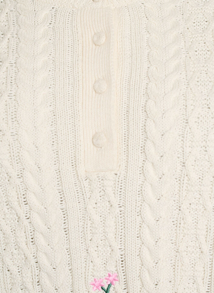 Knit blouse with cable pattern and embroidered flowers, White, Packshot image number 2