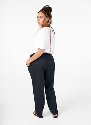 Cotton and linen trousers with pockets, Black, Model image number 1
