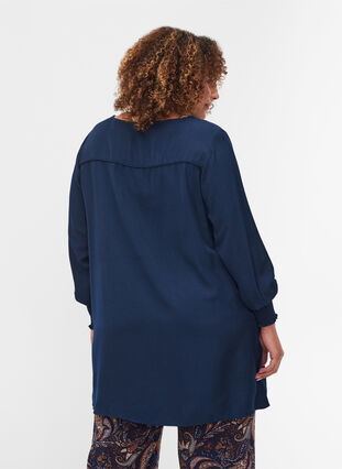 Long-sleeved tunic with smock detail, Navy Blazer, Model image number 1