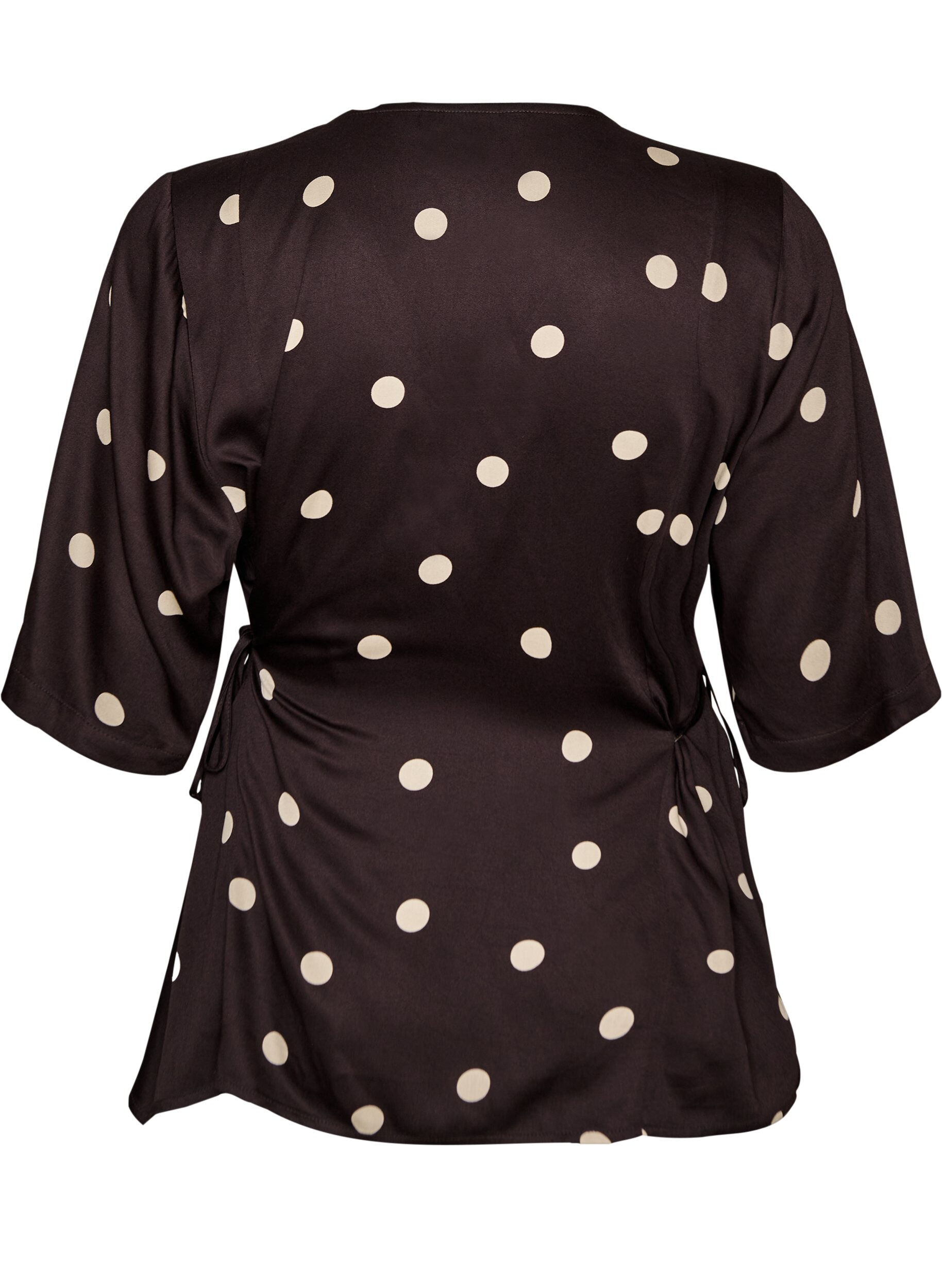 ZizzifashionPolka dot viscose blouse with V-neck and tie-fastening, Brown, Packshot image number 1
