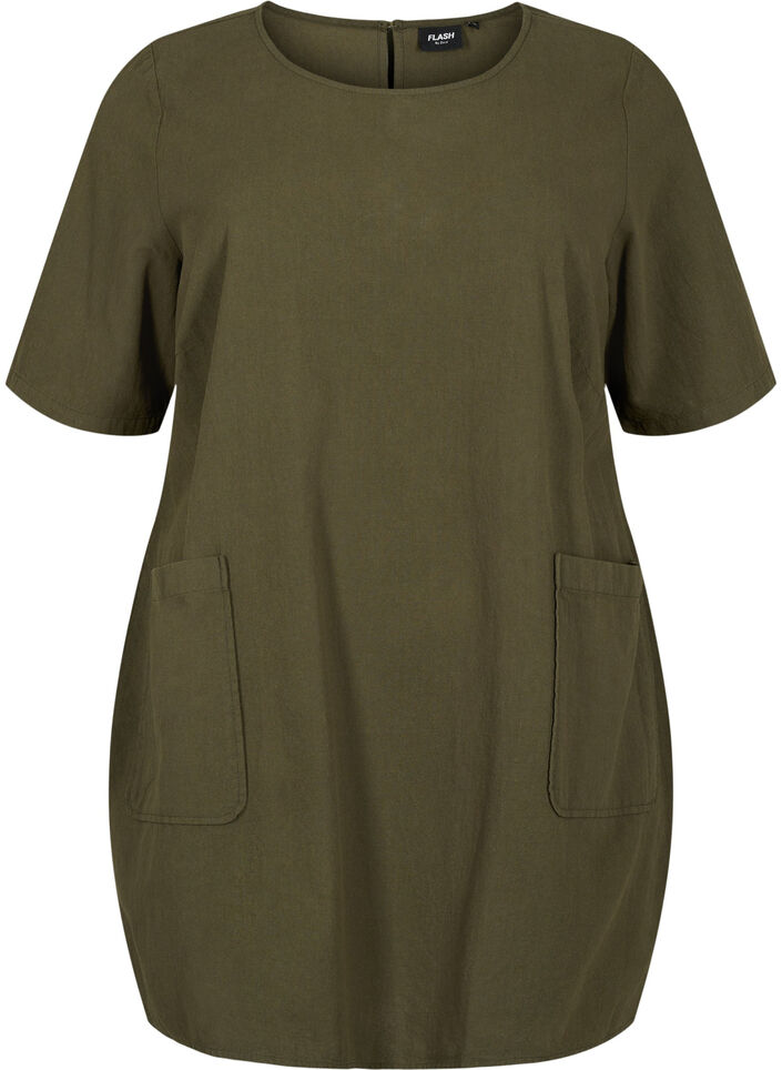 FLASH - Short sleeved tunic in cotton, Forest Night, Packshot image number 0
