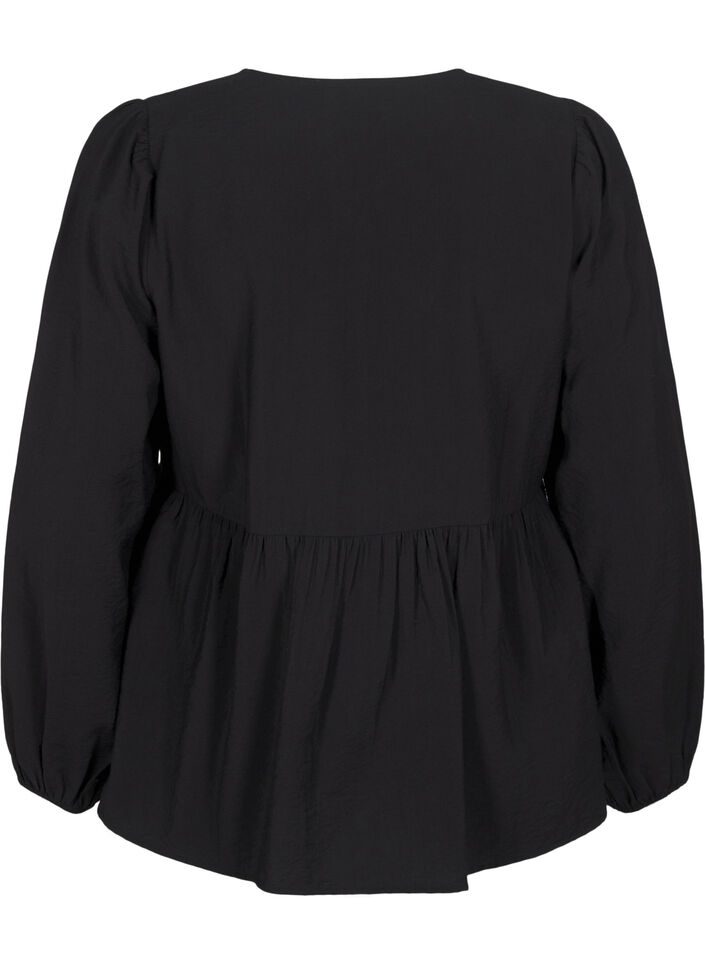 Viscose blouse with bows and long sleeves, Black White Bow, Packshot image number 1