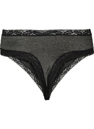 High rise G-string with glitter and lace trim - Black - Sz. 42-60 -  Zizzifashion