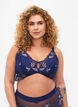 Lace bra with string detail and padding, Blue, Model image number 0