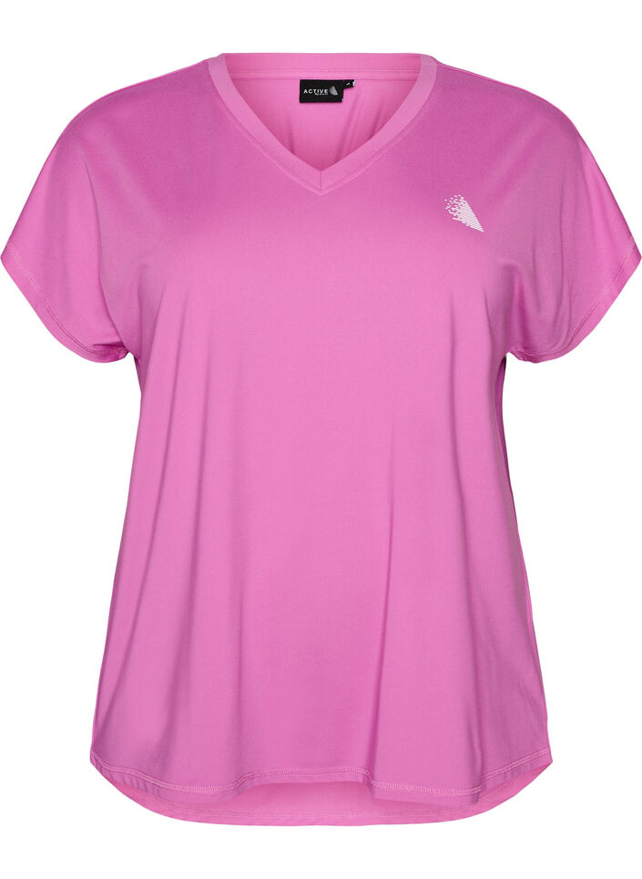 Short sleeve sport t-shirt with v-neck, Purple, Packshot image number 0
