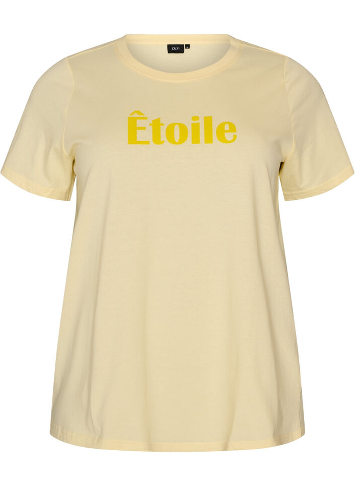 Organic cotton T-shirt with velour text, Yellow, Packshot image number 0