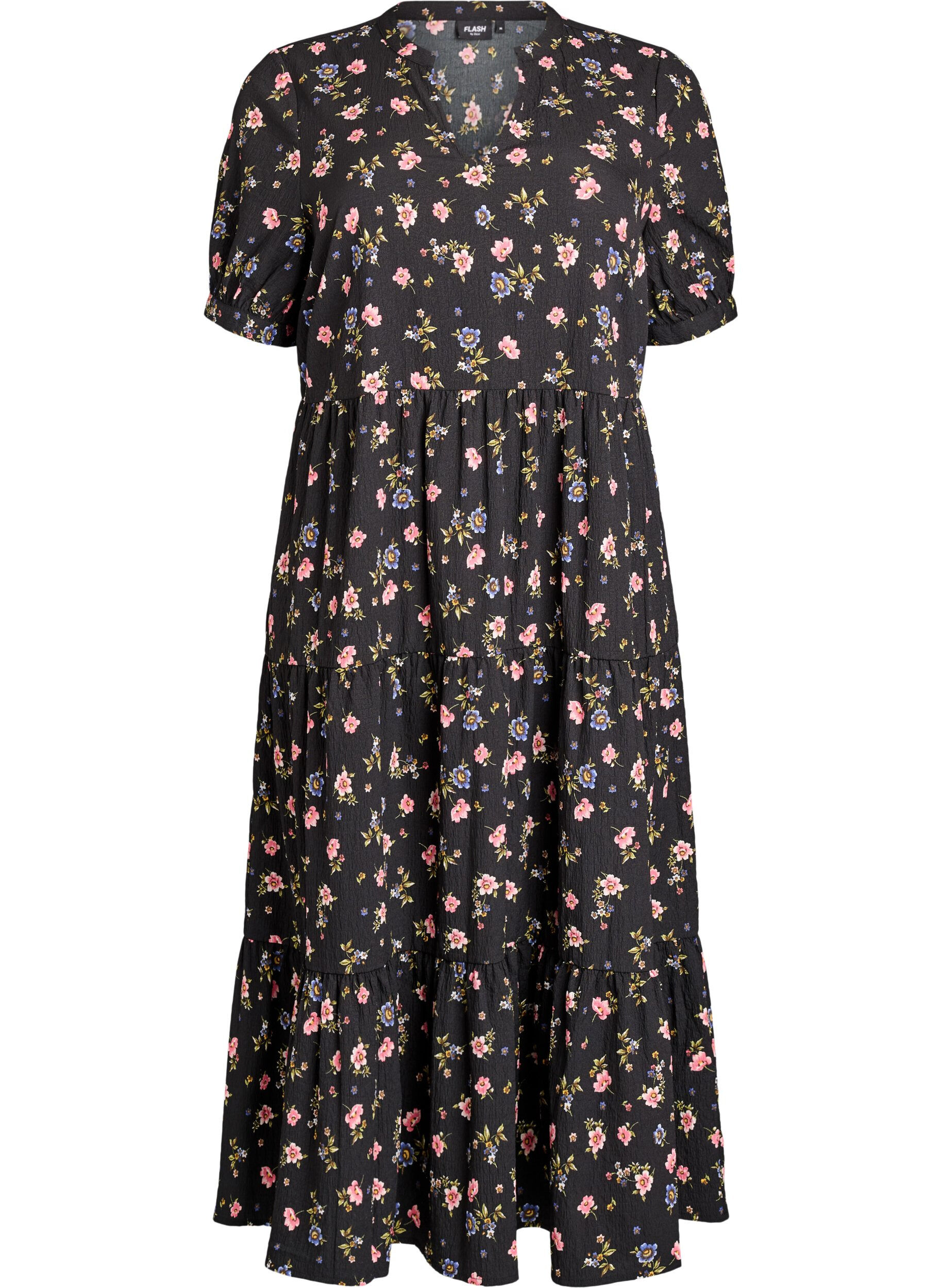 ZizzifashionAnkle-length dress with short sleeves and tiered ruffles, Black, Packshot image number 0