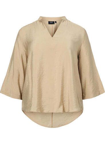 Solid color blouse with 3/4 sleeves, Coriander, Packshot image number 0