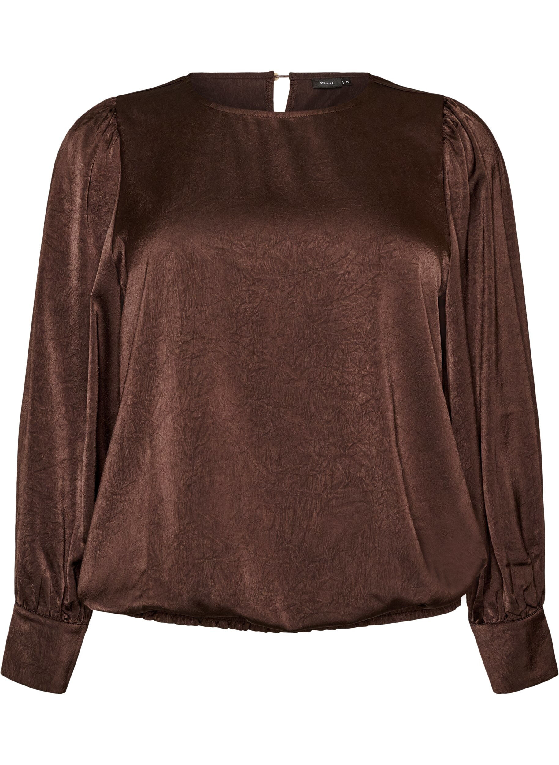 ZizzifashionSatin-look blouse with a balloon shape, Brown, Packshot image number 0