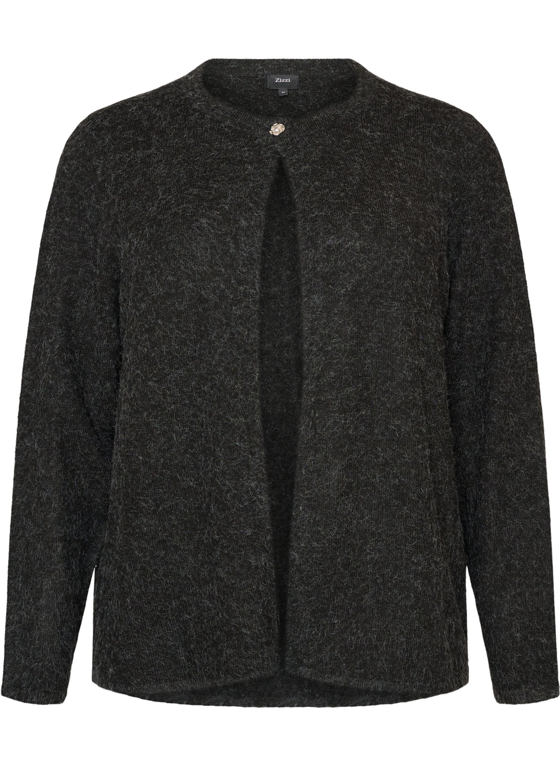 ZizzifashionKnitted cardigan with a round neck and button fastening, Dark Grey, Packshot image number 0