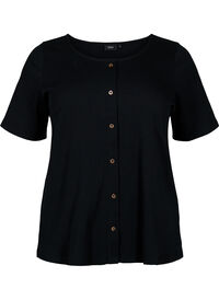 Short-sleeved ribbed t-shirt with buttons