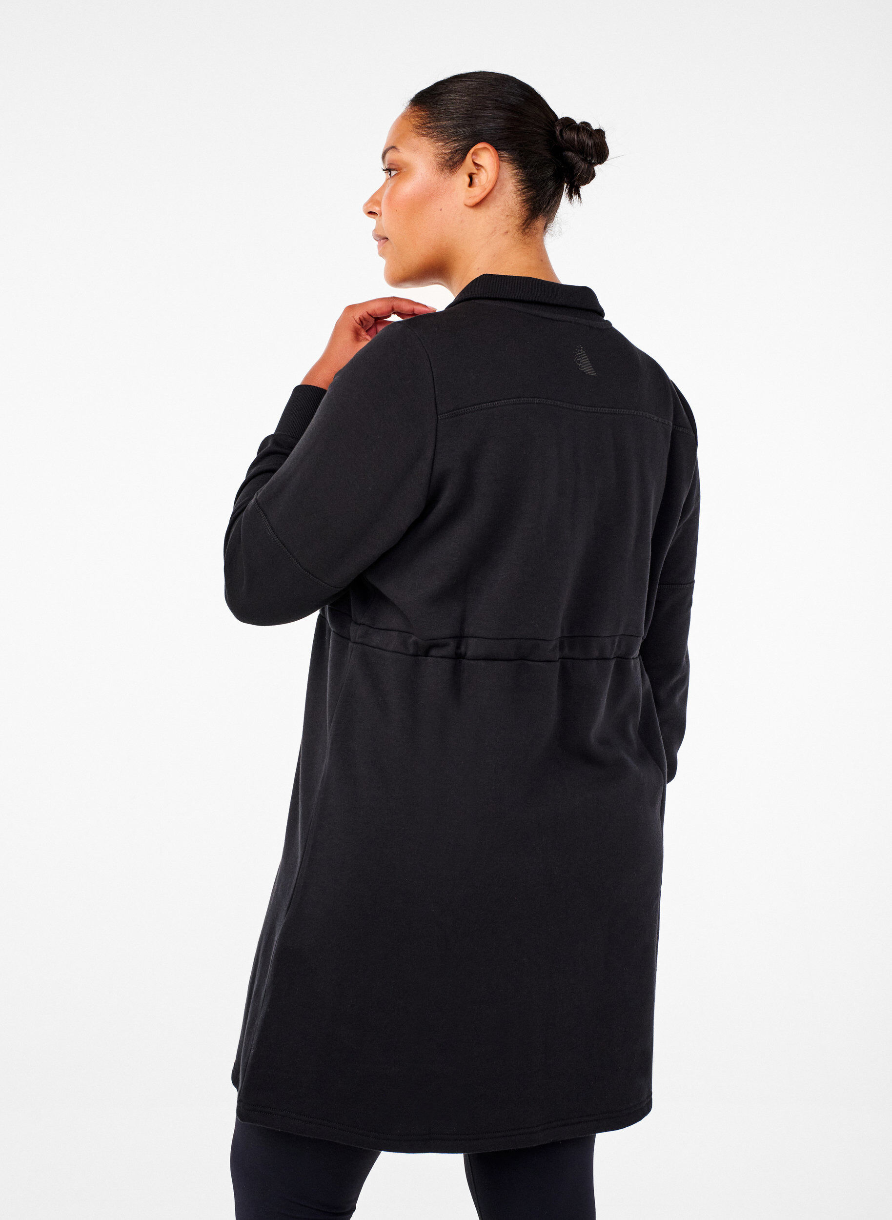 Zizzifashion Short sweatshirt dress with a high neck and adjustable waist, Black, Model image number 1