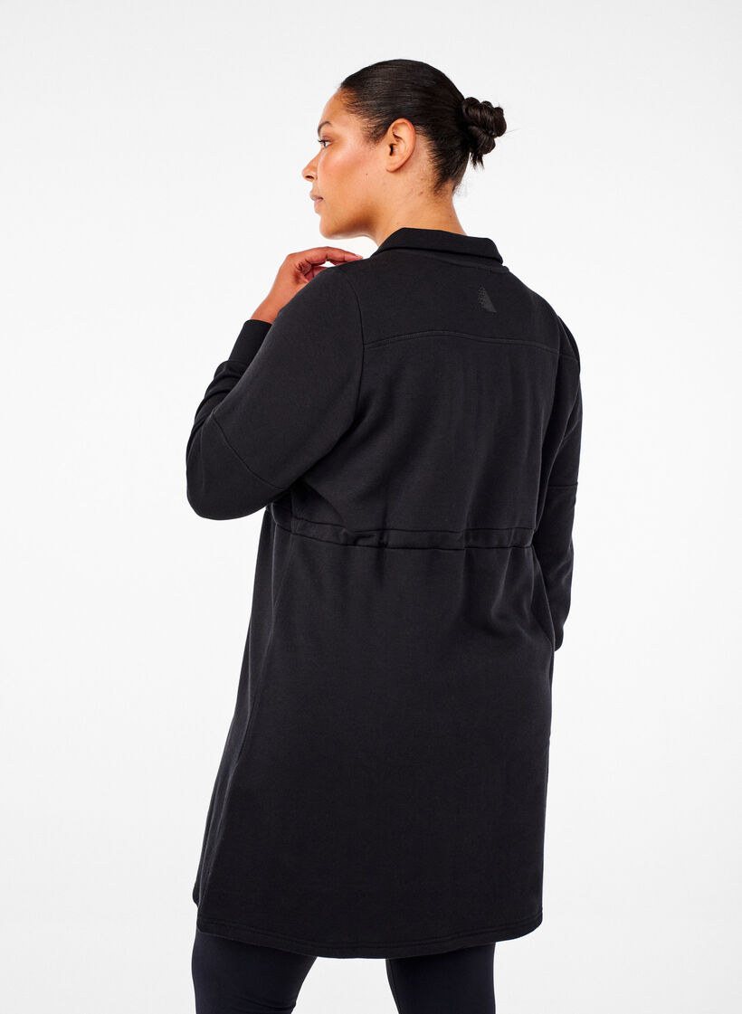 Short sweatshirt dress with a high neck and adjustable waist, Black, Model image number 1