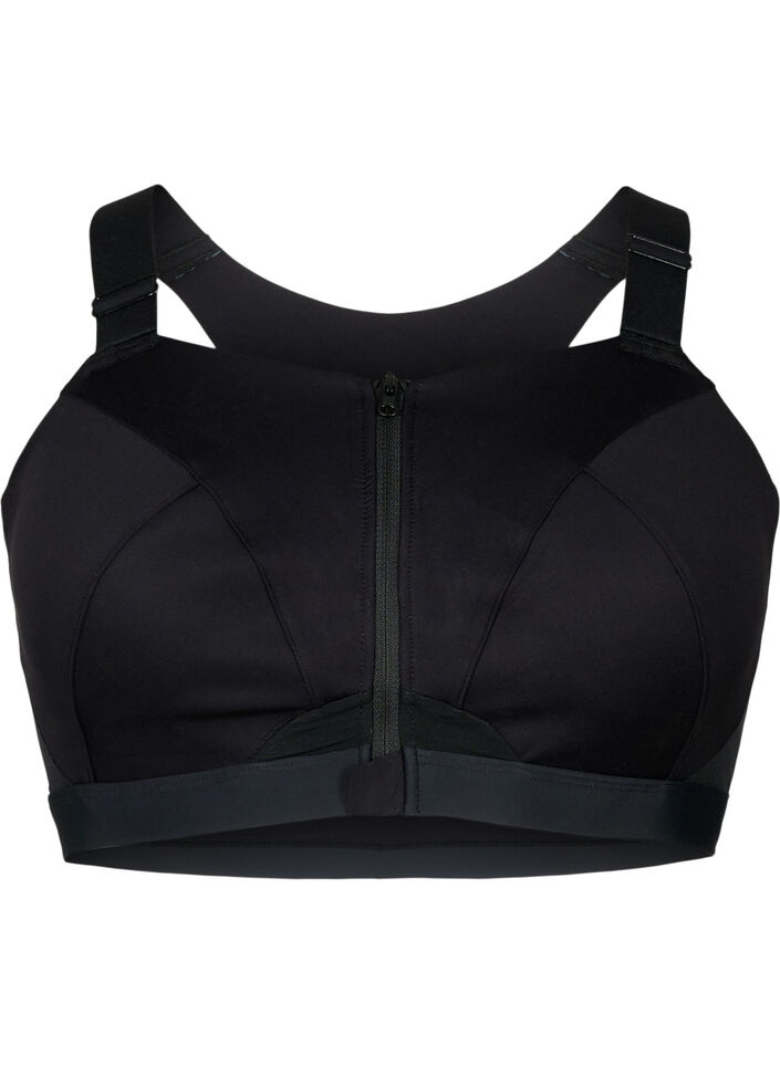 Sports bra with a front closure and high support - Black - Sz. 48