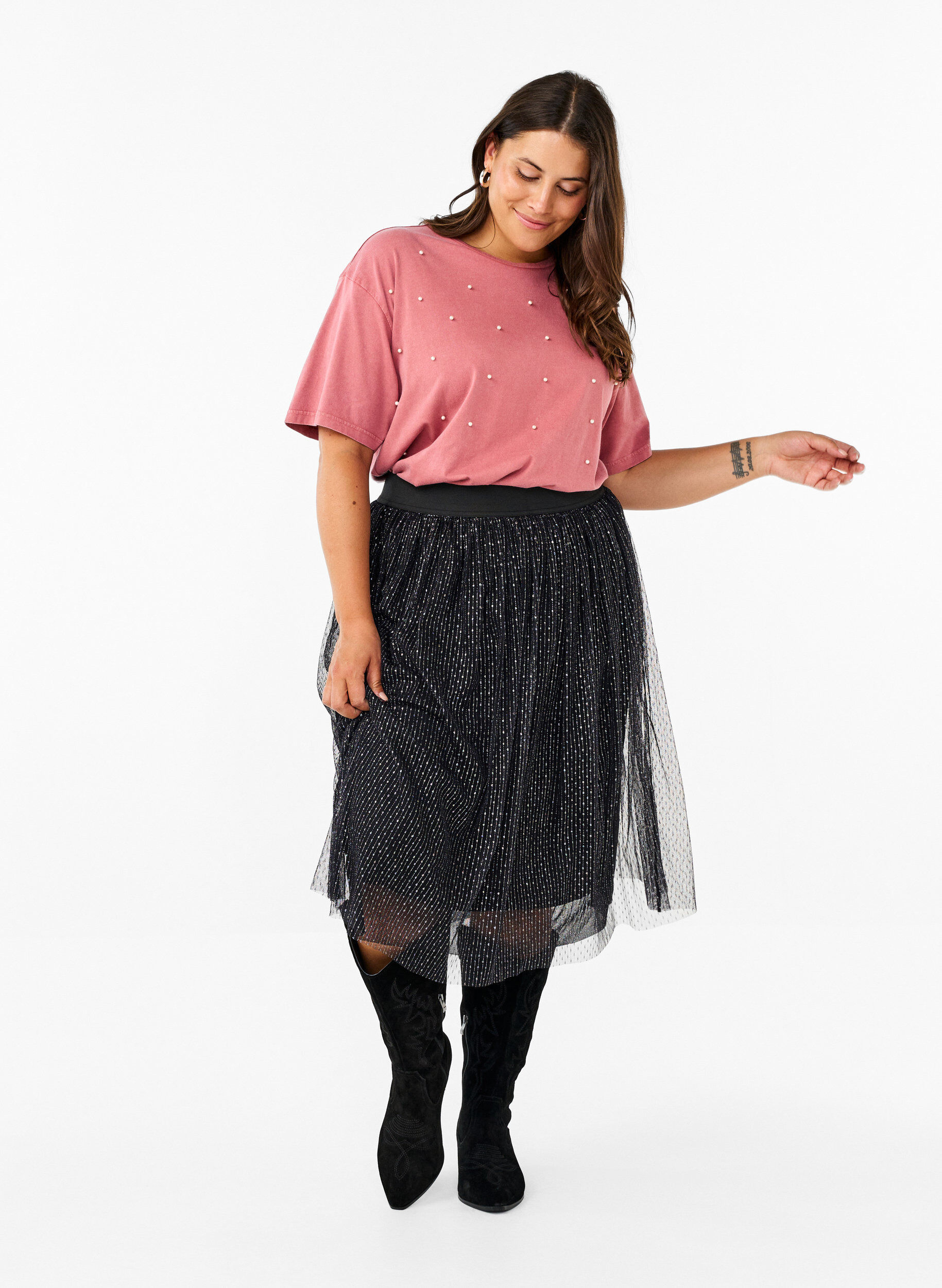 Zizzifashion T-shirt with pearls, Heather Rose Washed, Model image number 2