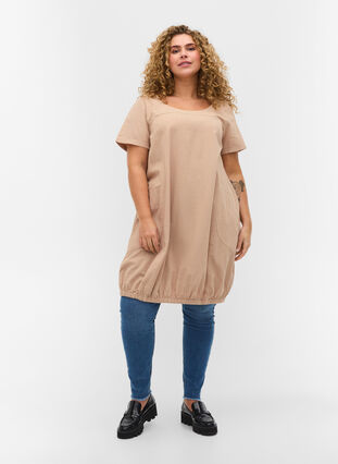 Short-sleeved cotton dress, Light Taupe, Model image number 2