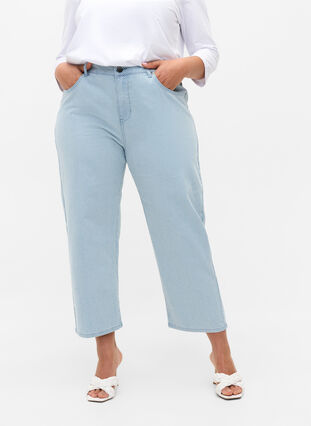 Straight, ankle length jeans with stripes, Light Blue Stripe, Model image number 2