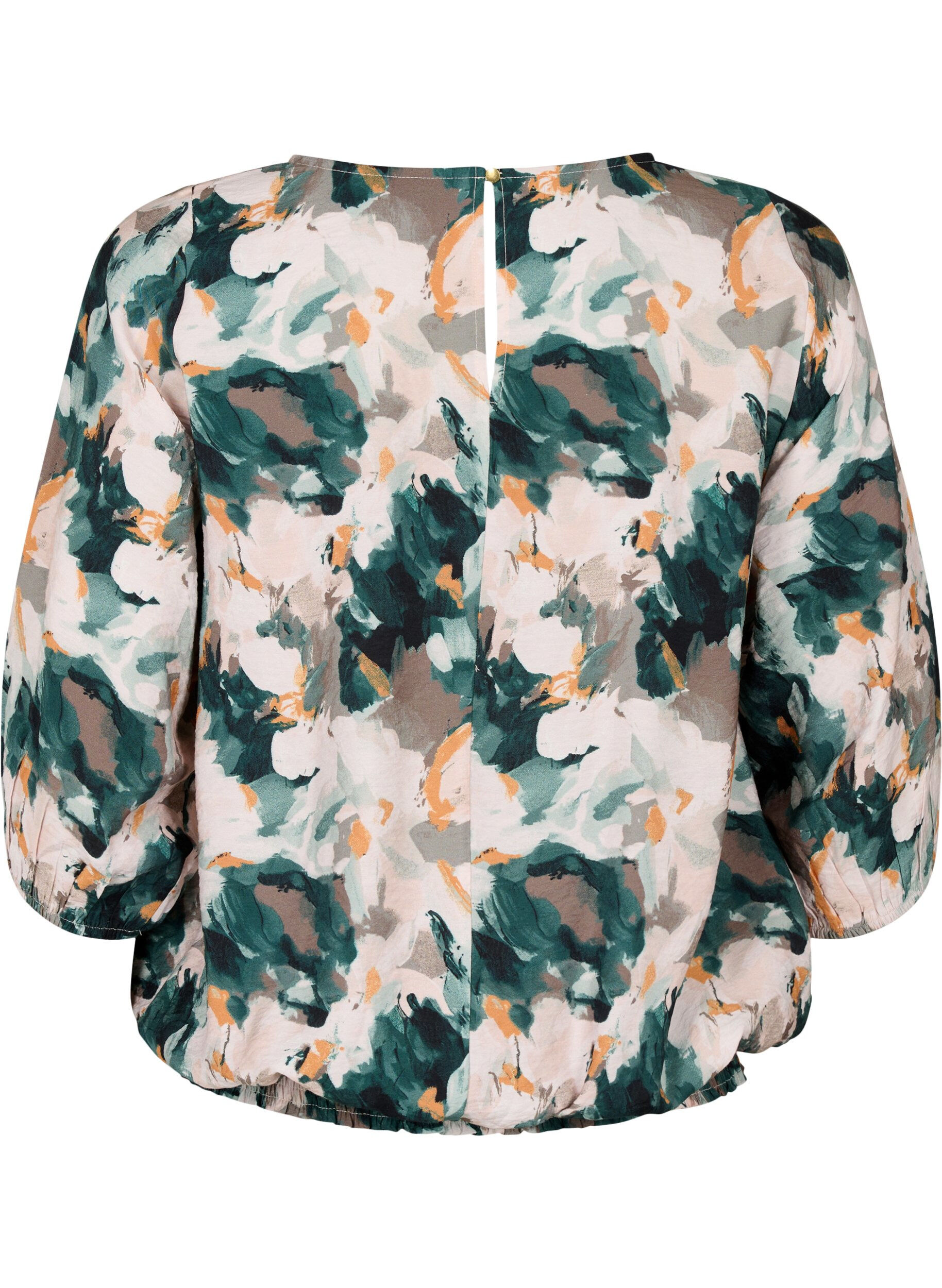 Zizzifashion Viscose smock blouse with print, Duck Gr. Forest AOP, Packshot image number 1