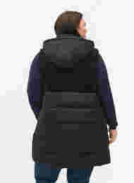 Long vest with hood and zip, Black, Model