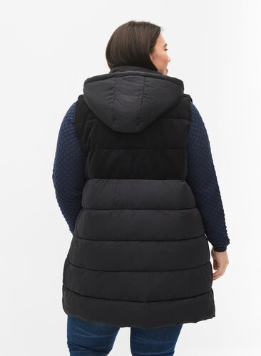 Long vest with hood and zip, Black, Model image number 1