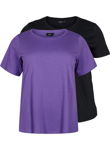 Basics cotton t-shirt 2-pack, Deep Lavender/Black, Packshot image number 0