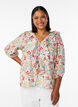 Viscose blouse with floral print and 3/4 sleeves, Blue, Model image number 0
