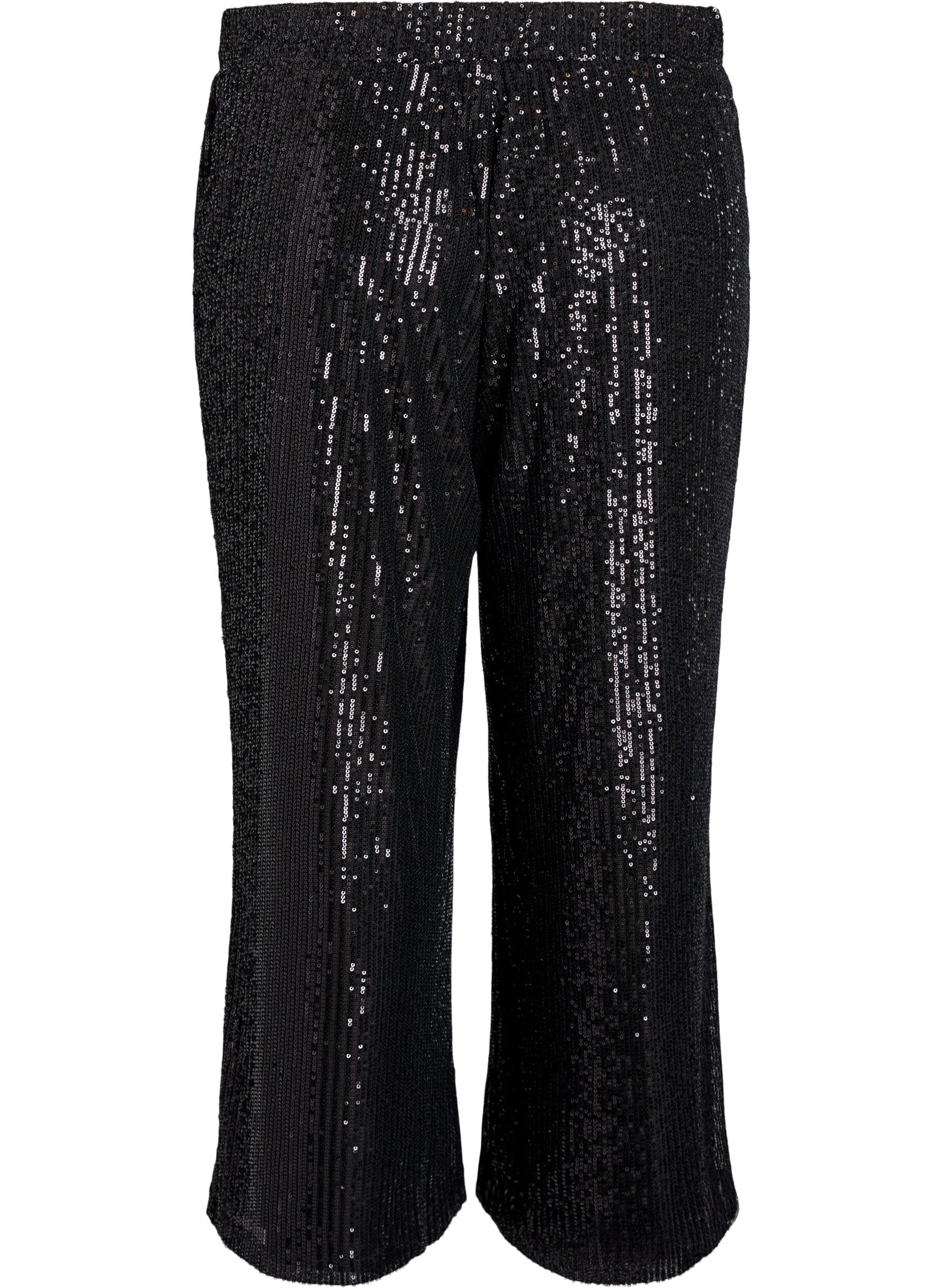 Zizzifashion High-waisted sequin trousers with wide legs, Black, Packshot image number 1
