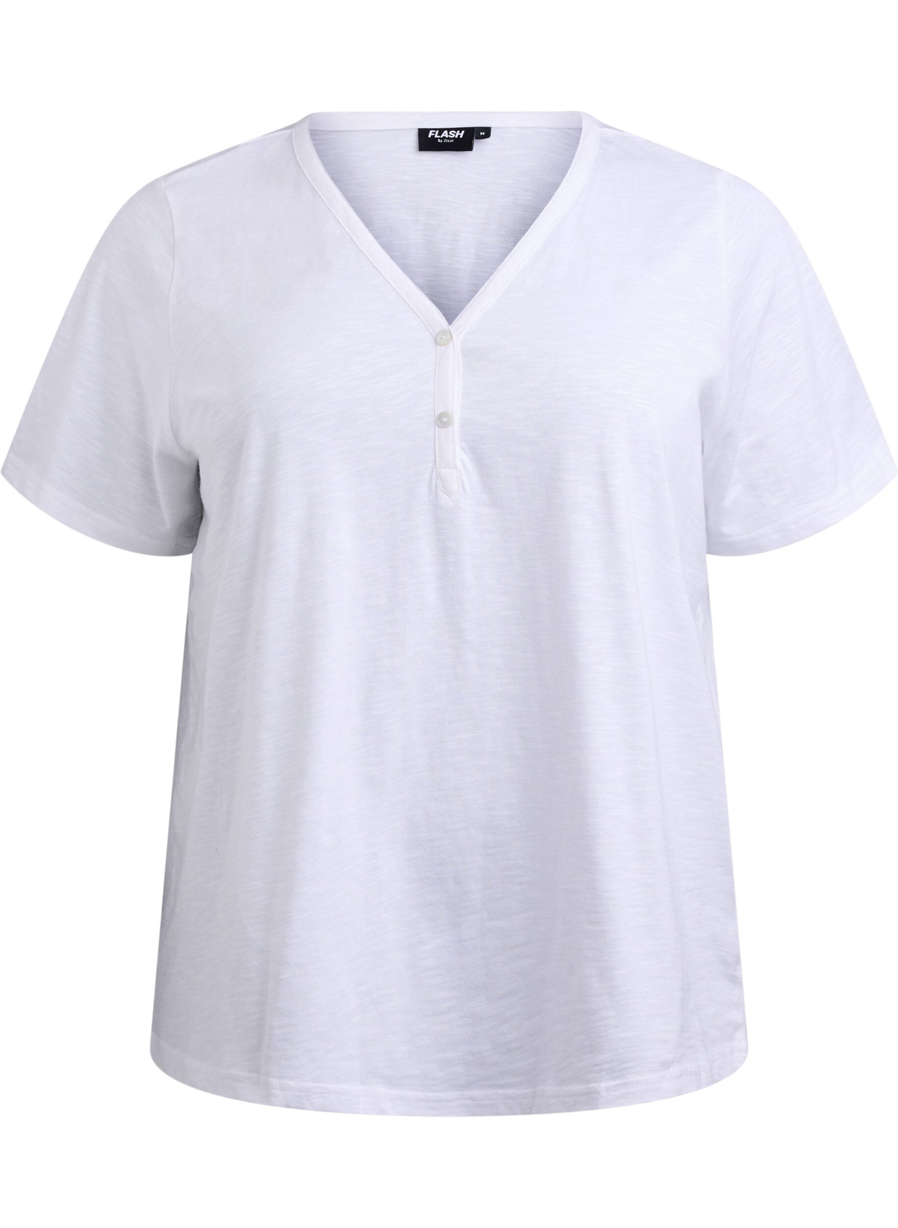 Zizzifashion FLASH - T-shirt with button detail, White, Packshot image number 0