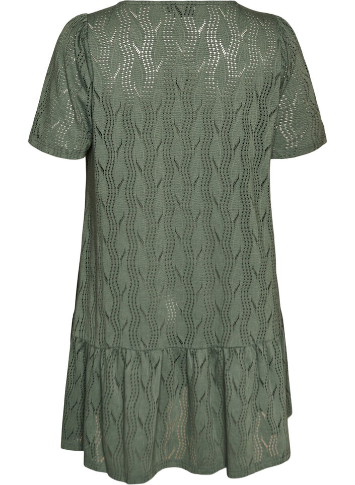 Short jersey dress with eyelet embroidery, Green, Packshot image number 1