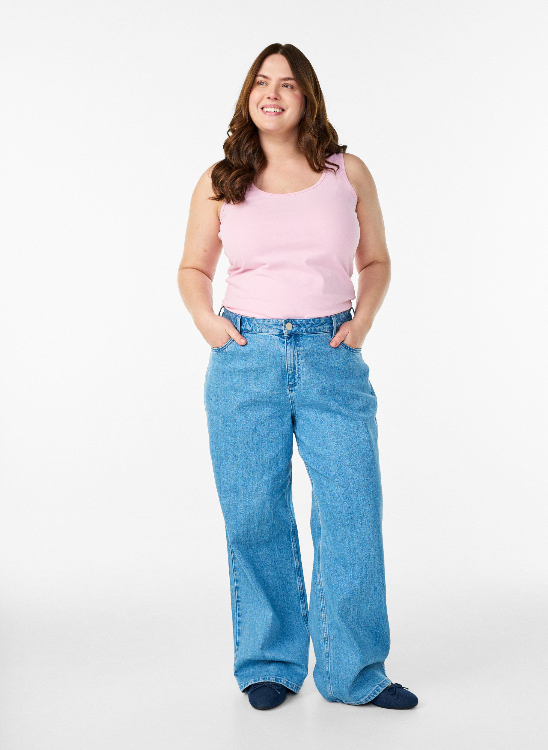 ZizzifashionSolid color basic top in cotton, Rose, Model image number 1