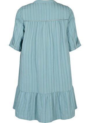 Striped viscose dress with lace ribbons, Smoke Blue, Packshot image number 1
