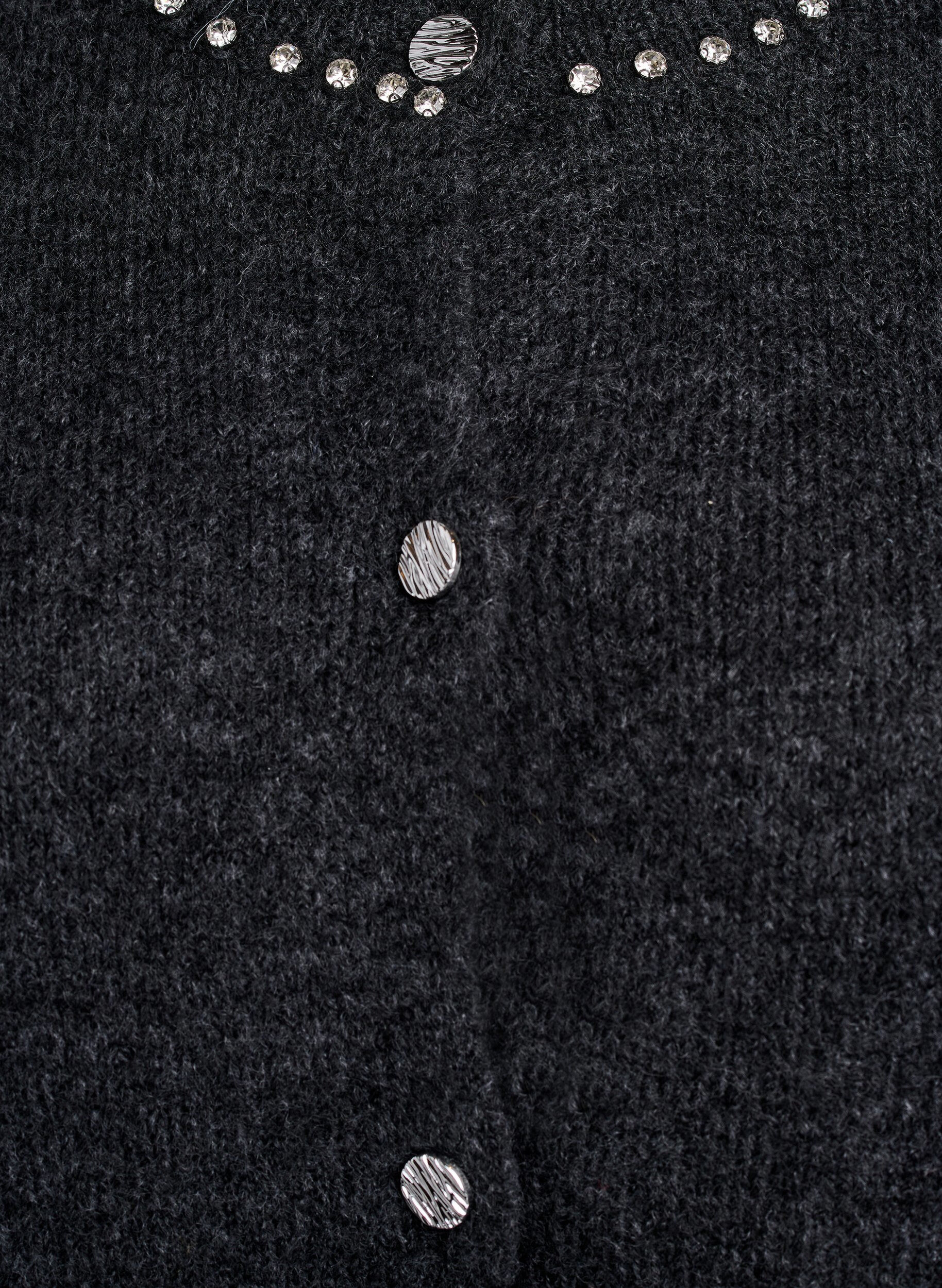 Zizzifashion Cardigan with rhinestones and decorative buttons, Dark Grey, Packshot image number 2